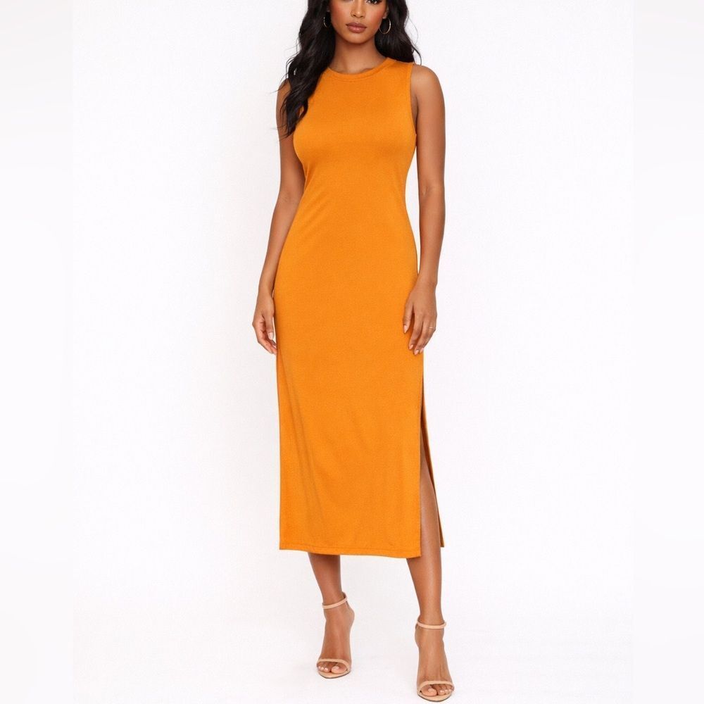 Apparis Sleeveless Tee Shirt Dress Slit Gold Yellow SZ XS